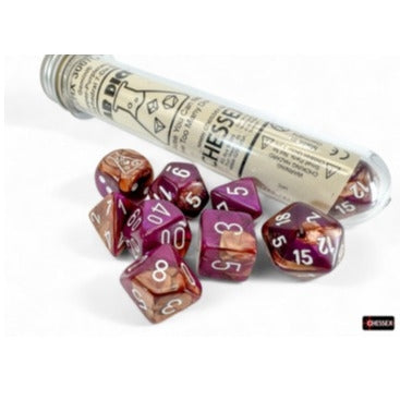 Chessex Lab Dice Polyhedral 7-Dice Set Gemini Copper-Purple/white