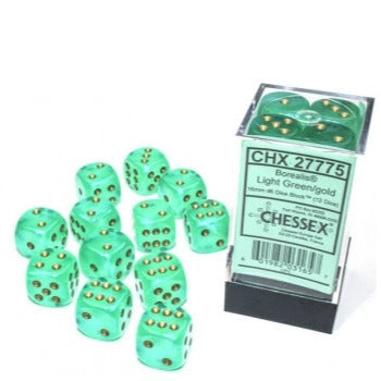 Chessex 16mm D6 Dice Block Borealis Light Green/Gold (Luminary Effect)